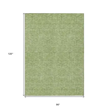 8' X 10' Green Black And Ivory Geometric Washable Indoor Outdoor Area Rug