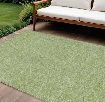 8' X 10' Green Black And Ivory Geometric Washable Indoor Outdoor Area Rug