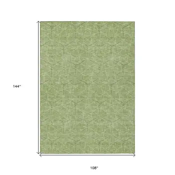9' X 12' Green Black And Ivory Geometric Washable Indoor Outdoor Area Rug
