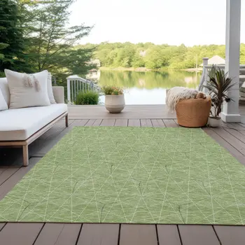 9' X 12' Green Black And Ivory Geometric Washable Indoor Outdoor Area Rug