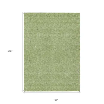 10' X 14' Green Black And Ivory Geometric Washable Indoor Outdoor Area Rug