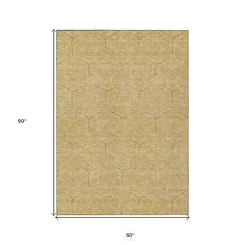 5' X 8' Gold Black And Beige Geometric Washable Indoor Outdoor Area Rug