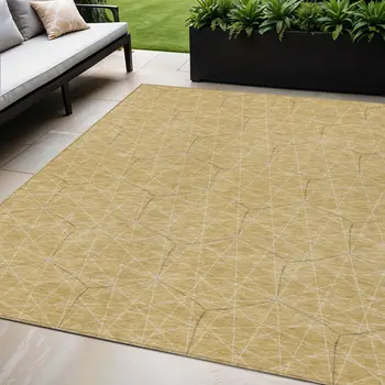 5' X 8' Gold Black And Beige Geometric Washable Indoor Outdoor Area Rug