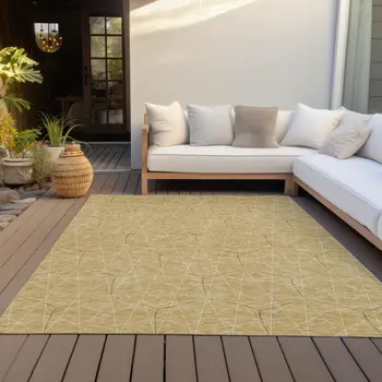 5' X 8' Gold Black And Beige Geometric Washable Indoor Outdoor Area Rug