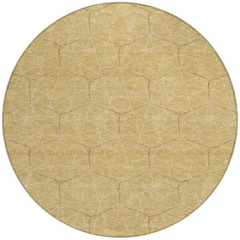 8' Gold Black And Beige Round Geometric Washable Indoor Outdoor Area Rug