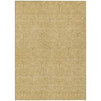 8' X 10' Gold Black And Beige Geometric Washable Indoor Outdoor Area Rug