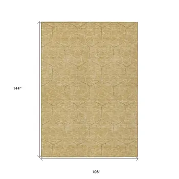 9' X 12' Gold Black And Beige Geometric Washable Indoor Outdoor Area Rug