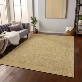 10' X 14' Gold Black And Beige Geometric Washable Indoor Outdoor Area Rug