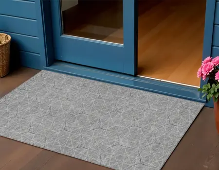 3' X 5' Gray Black And Ivory Geometric Washable Indoor Outdoor Area Rug
