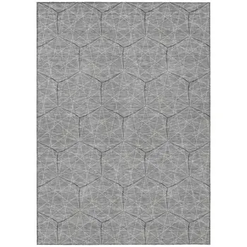 3' X 5' Gray Black And Ivory Geometric Washable Indoor Outdoor Area Rug