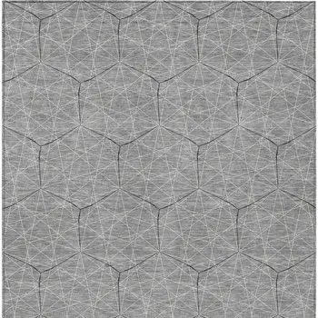 3' X 5' Gray Black And Ivory Geometric Washable Indoor Outdoor Area Rug