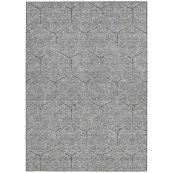 8' X 10' Gray Black And Ivory Geometric Washable Indoor Outdoor Area Rug