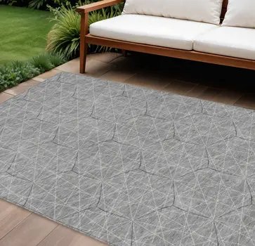 8' X 10' Gray Black And Ivory Geometric Washable Indoor Outdoor Area Rug