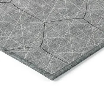 8' X 10' Gray Black And Ivory Geometric Washable Indoor Outdoor Area Rug