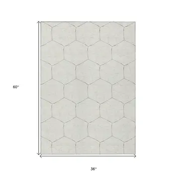 3' X 5' Ivory Beige And Black Geometric Washable Indoor Outdoor Area Rug