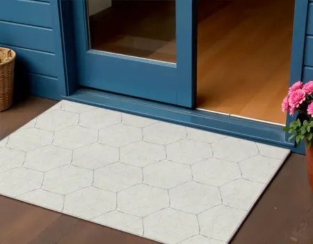 3' X 5' Ivory Beige And Black Geometric Washable Indoor Outdoor Area Rug