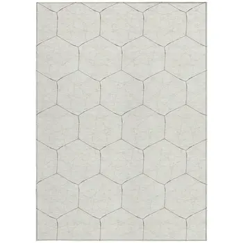 3' X 5' Ivory Beige And Black Geometric Washable Indoor Outdoor Area Rug