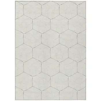 5' X 8' Ivory Beige And Black Geometric Washable Indoor Outdoor Area Rug