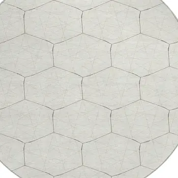 8' Ivory Beige And Black Round Geometric Washable Indoor Outdoor Area Rug