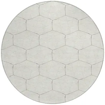 8' Ivory Beige And Black Round Geometric Washable Indoor Outdoor Area Rug