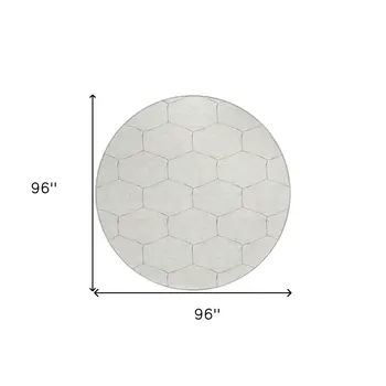 8' Ivory Beige And Black Round Geometric Washable Indoor Outdoor Area Rug