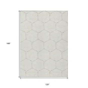 10' X 14' Ivory Beige And Black Geometric Washable Indoor Outdoor Area Rug