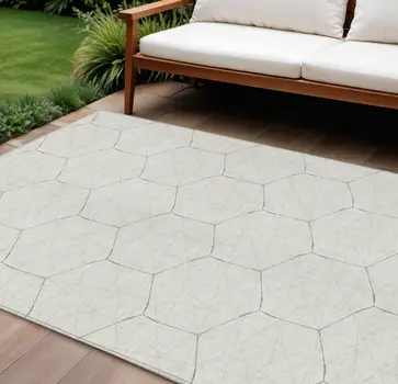 10' X 14' Ivory Beige And Black Geometric Washable Indoor Outdoor Area Rug