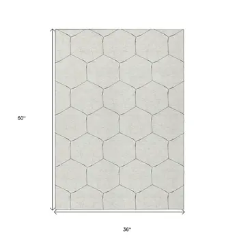 3' X 5' Linen Beige And Black Geometric Washable Indoor Outdoor Area Rug