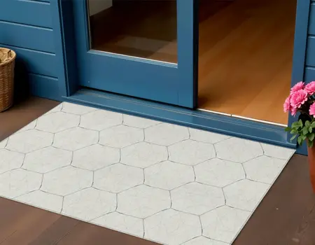 3' X 5' Linen Beige And Black Geometric Washable Indoor Outdoor Area Rug