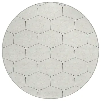 8' Linen Beige And Black Round Geometric Washable Indoor Outdoor Area Rug
