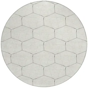 8' Linen Beige And Black Round Geometric Washable Indoor Outdoor Area Rug