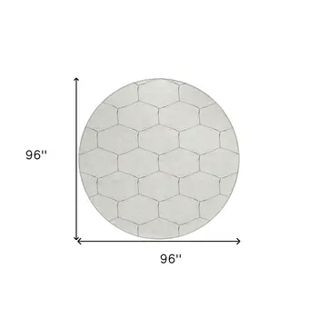 8' Linen Beige And Black Round Geometric Washable Indoor Outdoor Area Rug