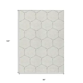 8' X 10' Linen Beige And Black Geometric Washable Indoor Outdoor Area Rug