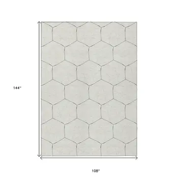 9' X 12' Linen Beige And Black Geometric Washable Indoor Outdoor Area Rug