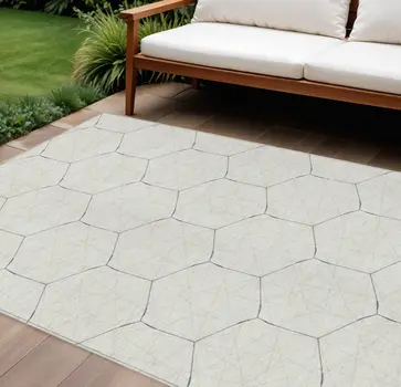 10' X 14' Linen Beige And Black Geometric Washable Indoor Outdoor Area Rug