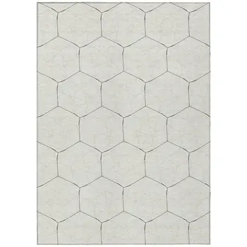 10' X 14' Linen Beige And Black Geometric Washable Indoor Outdoor Area Rug