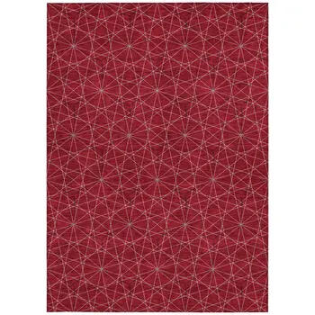 3' X 5' Red Black And Ivory Geometric Washable Indoor Outdoor Area Rug