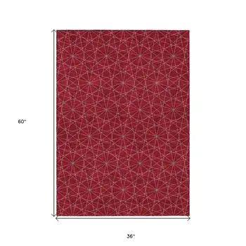 3' X 5' Red Black And Ivory Geometric Washable Indoor Outdoor Area Rug