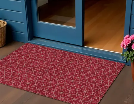 3' X 5' Red Black And Ivory Geometric Washable Indoor Outdoor Area Rug