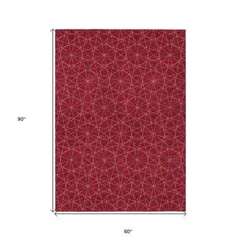 5' X 8' Red Black And Ivory Geometric Washable Indoor Outdoor Area Rug