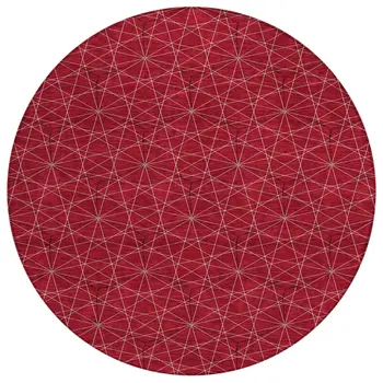 8' Red Black And Ivory Round Geometric Washable Indoor Outdoor Area Rug