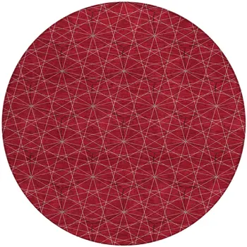 8' Red Black And Ivory Round Geometric Washable Indoor Outdoor Area Rug
