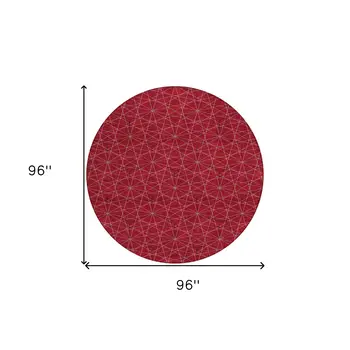 8' Red Black And Ivory Round Geometric Washable Indoor Outdoor Area Rug