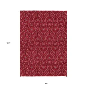 8' X 10' Red Black And Ivory Geometric Washable Indoor Outdoor Area Rug