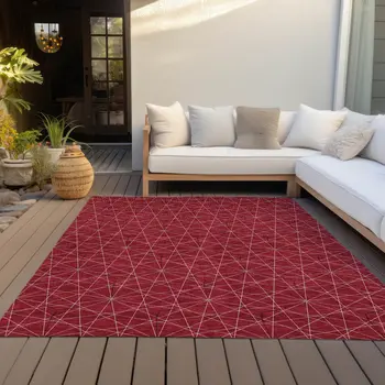 8' X 10' Red Black And Ivory Geometric Washable Indoor Outdoor Area Rug