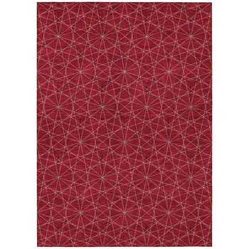 8' X 10' Red Black And Ivory Geometric Washable Indoor Outdoor Area Rug