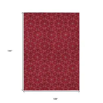 9' X 12' Red Black And Ivory Geometric Washable Indoor Outdoor Area Rug