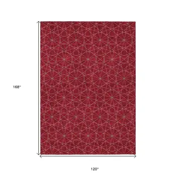 10' X 14' Red Black And Ivory Geometric Washable Indoor Outdoor Area Rug