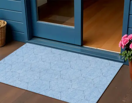 3' X 5' Sky Blue And Black Geometric Washable Indoor Outdoor Area Rug