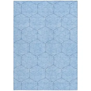 5' X 8' Sky Blue And Black Geometric Washable Indoor Outdoor Area Rug